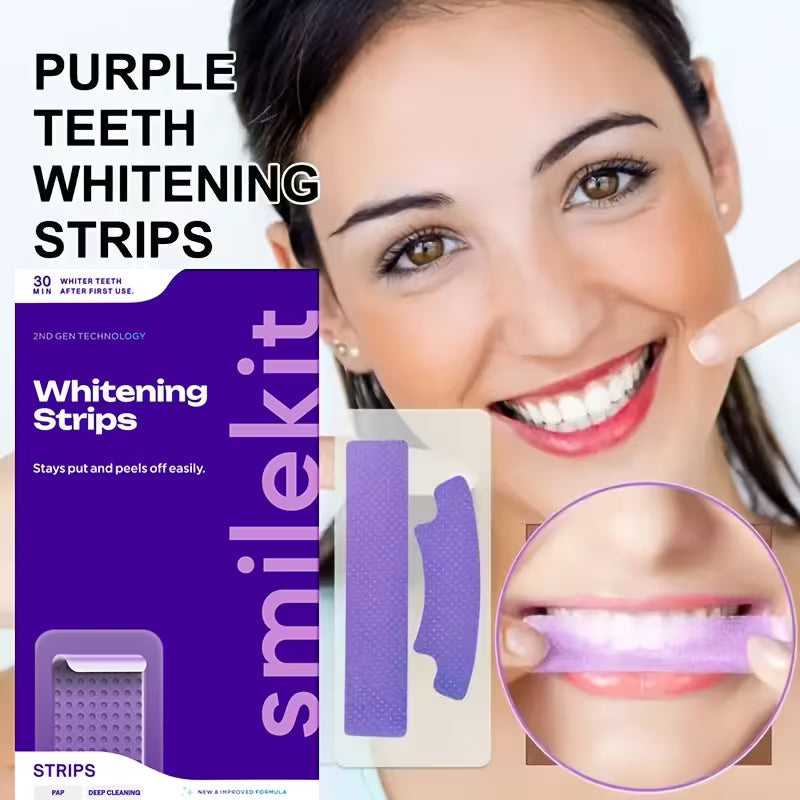Transform Your Smile with SMILE.KIT Enamel-Safe Purple Teeth Whitening Strips - 7 or 21 Sessions of Gentle, Peroxide-Free Whitening