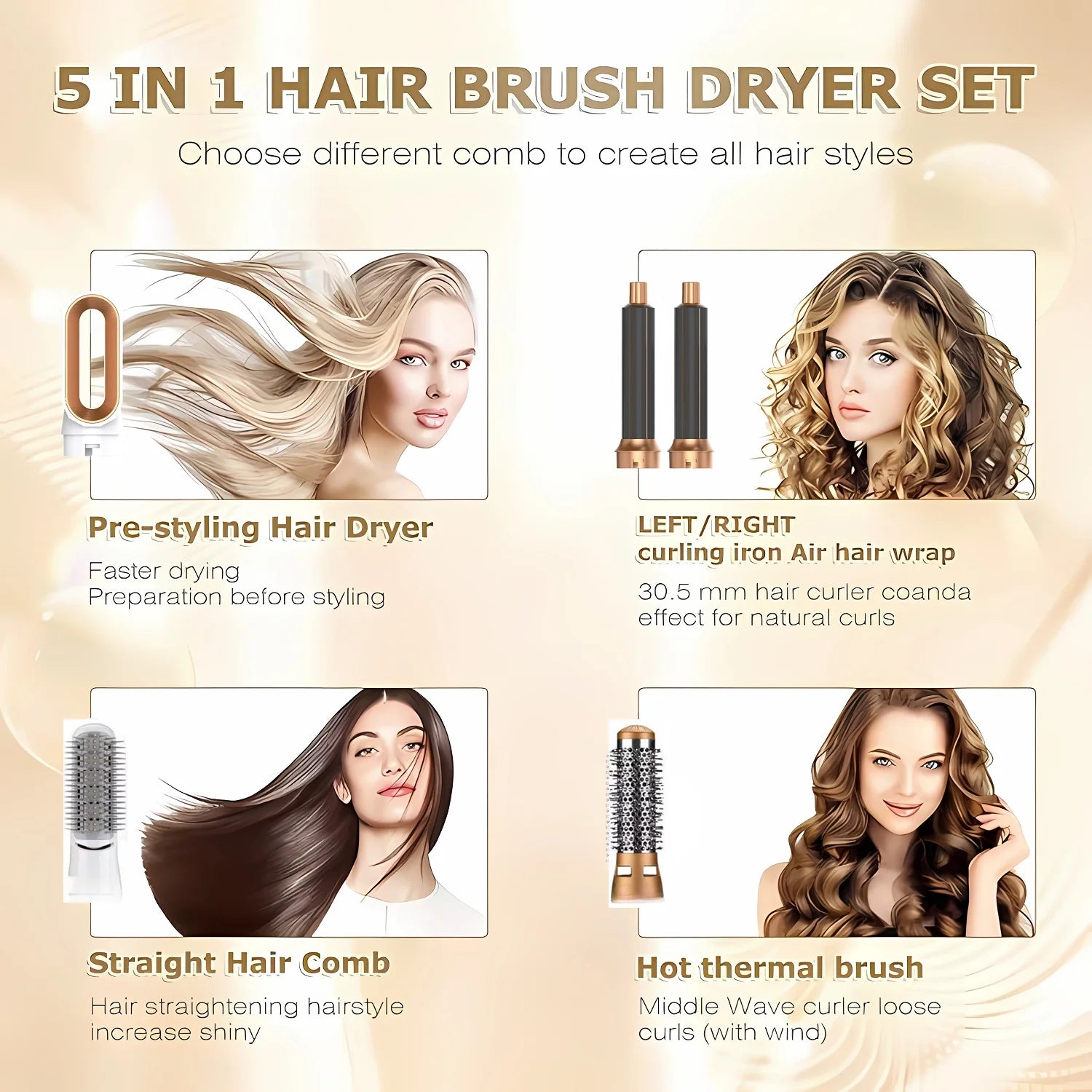 Professional 5-in-1 Hair Styling Tool: Dryer, Curler & Straightener - Dyson Airwrap Inspired