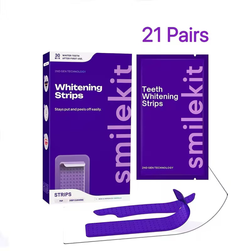 Transform Your Smile with SMILE.KIT Enamel-Safe Purple Teeth Whitening Strips - 7 or 21 Sessions of Gentle, Peroxide-Free Whitening
